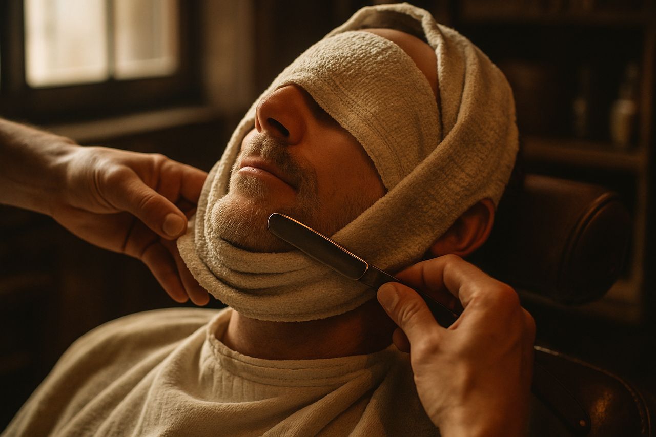 Barber consulting with client, reviewing haircut preference