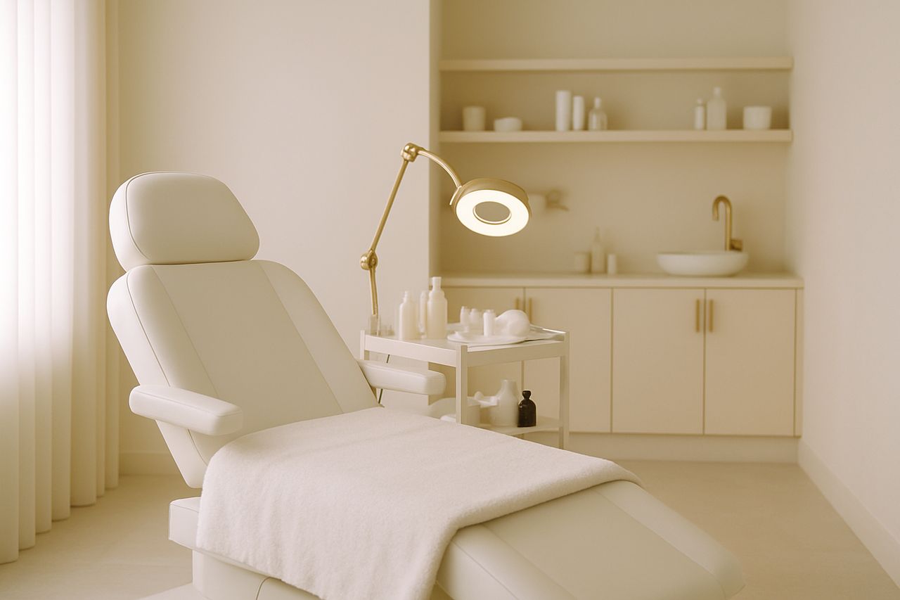 Calm, warmly lit treatment space