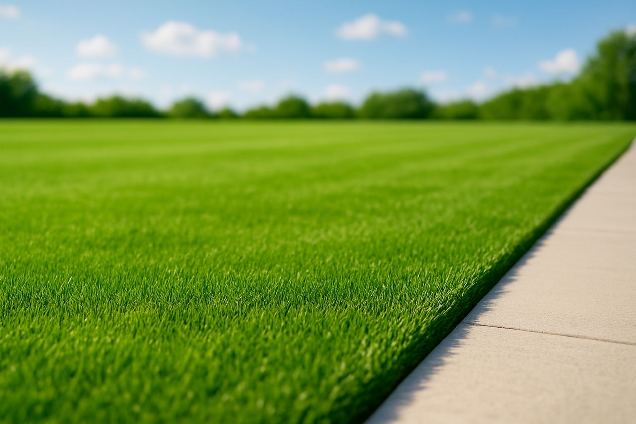 Freshly striped lawn at golden hour
