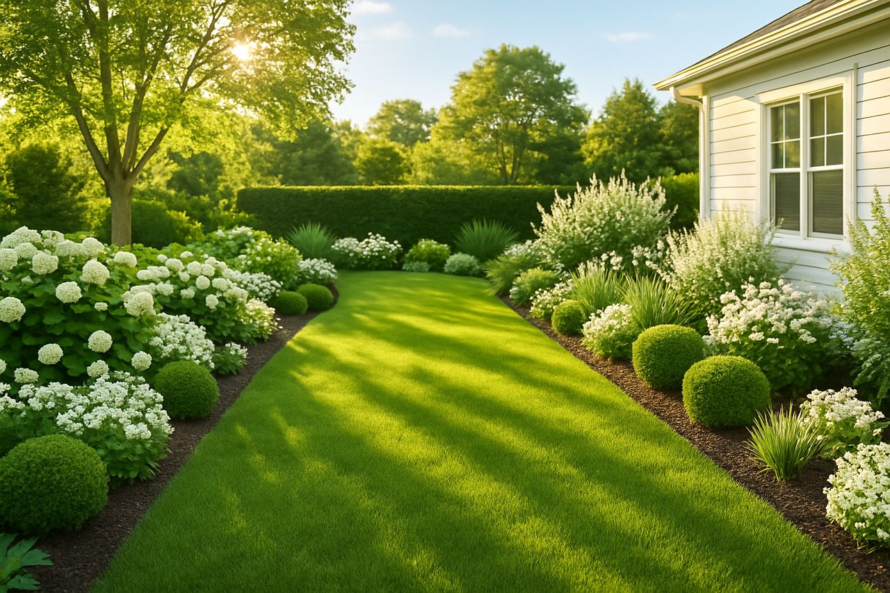 Freshly striped lawn at golden hour