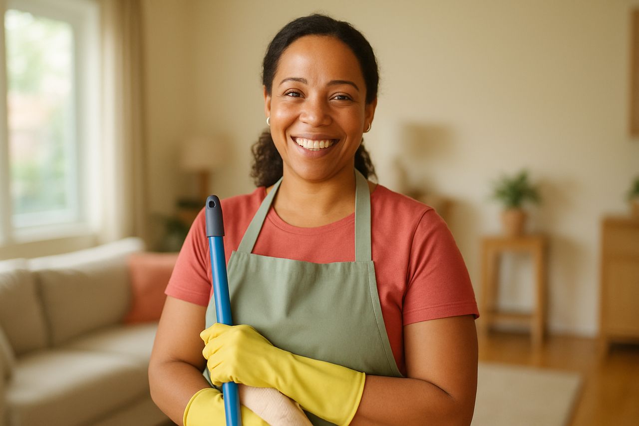 Maid Bright Co. team member in a warm, sun-lit Atlanta home