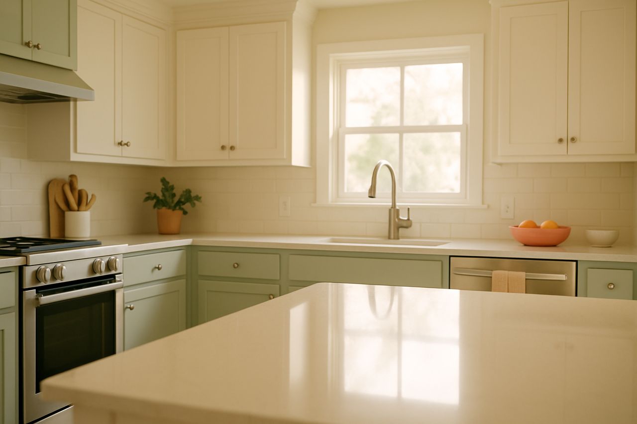 Morning light on a clean kitchen counter